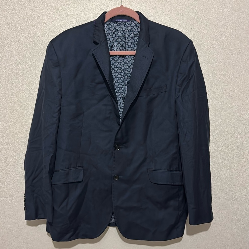Ted Baker Men's Navy and Blue Tailored 100% Wool Mock Neck Blazer Classic Formal